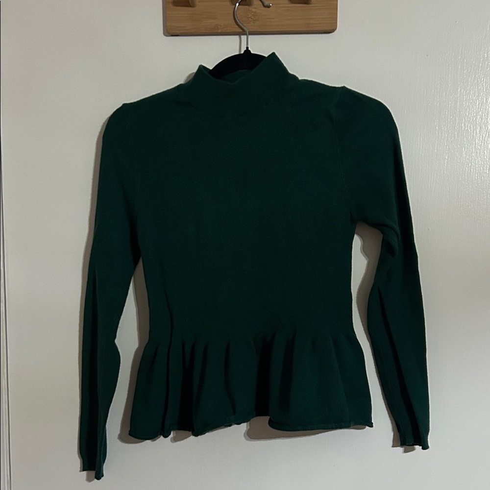 Women’s Dark Green Peplum Mock Neck Long Sleeve Top